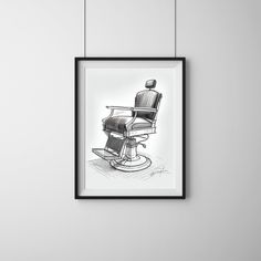 a black and white drawing of an office chair