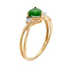 A heart-shaped simulated emerald gemstone serves as the focal point to this beautiful ring, while shimmering diamond accents add eye-catching style.RING DETAILSWidth: 6.5 mmMetal: 10k goldPackaging: boxedSTONE DETAILSStone type: simulated emeraldTotal weight: 5/8 ct.Center stone size: 6 mmShape: heartSetting: prongDIAMOND DETAILSTotal weight: less than 1/10 ct.Shape: single cutSetting: illusionGemstones may have been treated to enhance their appearance. Special care may be required. Please visit Fine Jewelry Green Heart Ring For May Birthstone, Green Heart Ring For May Birthstone, Fine Jewelry Style, Green Heart Ring For May Birthstone, Classic Green Heart Cut Rings, Elegant Heart-shaped Green Emerald Ring, Elegant Green Heart-shaped Emerald Ring, Heart Cut Emerald Ring For May Birthstone, Heart Cut Green Emerald Ring For Formal Occasions, Green Heart Cut Emerald Ring For Formal Occasions