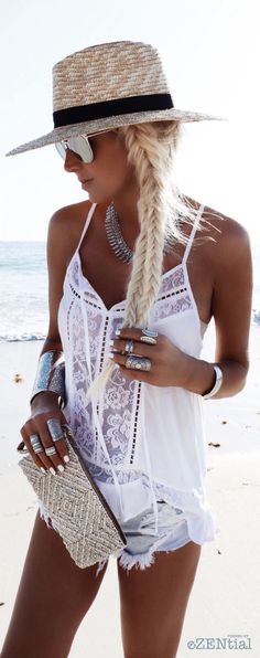 ~*020*~ Bohemio Look Boho Chic, Outfit Essentials, Hair Hat, Ibiza Fashion, Mode Boho, Bohol, Beach Beautiful, Outfits With Hats, Style Hair