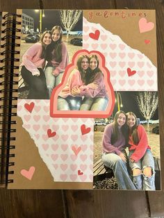 Scrapbook With Friends Ideas, Making A Photo Book, Journaling Memories Ideas, Scrap Book Ideas Layouts Aesthetic, Scrapbook For A Friend, Valentines Scrapbook Page, Photo Book Page Ideas, Journal About Friends, Memorie Journal Ideas