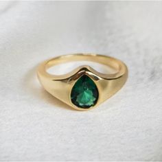 This Cool Ring Will Add The Bling You Want! 18k Gold Plated Over Sterling Silver. Gold Teardrop Emerald Ring, Gold Teardrop Emerald Promise Ring, Fashion Ring Set, Cool Ring, Big Stone Ring, Mom Ring, Costume Jewelry Rings, Wedding Ring Sizes, White Sapphire Ring