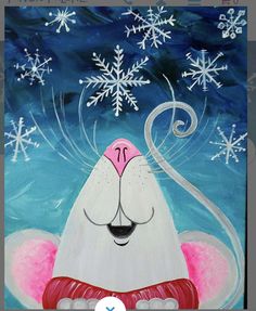 a painting of a white cat with snowflakes on it's head and eyes