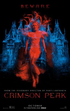 the poster for crimson peak shows a woman walking in front of a castle