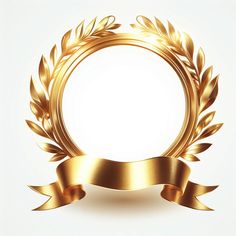 a golden laurel and ribbon on a white background with an empty space in the center