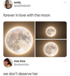 two photos of the same moon with caption that reads, forever in love with the moon