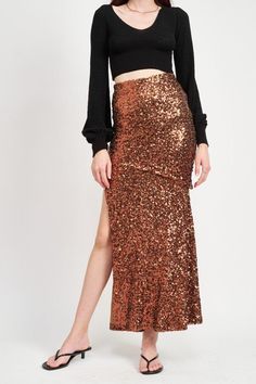 Sequin Maxi Skirt - MOD&SOUL - Contemporary Women's Clothing Sequin Maxi Skirt, High Waist Maxi Skirt, Maxi Sequin Skirt, Skirt Model, High Waisted Maxi Skirt, Outfit Jeans, Sequin Maxi, Party Skirt, Satin Gown