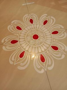 Alpona painting on floor Easy Alpana Designs Bengali, Easy Alpana Designs, Rangoli Designs With Paint, Painting Rangoli Design