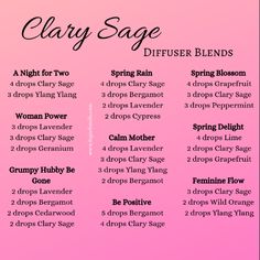 Sage Diffuser Blends, Essential Oil Blends Roller, Doterra Diffuser, Clary Sage Essential Oil, Essential Oils Guide