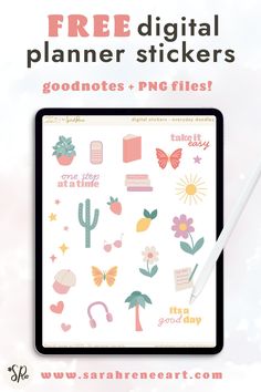 a tablet with the text free digital planner stickers goodnots png files