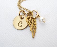 Gold Angel Wing Personalized Necklace  14K by PatriciaAnnJewelry, $38.50 Gold Angel Wings, Gold Angel, Personalized Necklace, Jewelry Designs, Angel Wings, Charm Necklace, Jewelry Design, Jewelry Necklaces, Angel