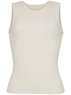 ivory white cashmere-silk blend ribbed knit perforated detailing scoop neck sleeveless Adam Lippes, Glamour Nails, Elsa Hosk, Ribbed Knit Top, Knitted Tops, Classic Outfits, Ivory White, Cami Tanks, Fall Looks