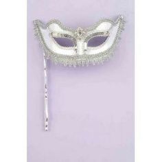 White & Silver Venetian Stick Mask Size: One Size. Star Wars Masks, Bat Mask, Animal Face Mask, Clown Mask, White Mask, Halloween Costume Accessories, Masquerade Party, Beautiful Mask, Masquerade Mask