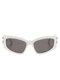 white acetate cat-eye frame purple tinted lenses logo plaque at the arm curved tips These glasses come with a protective case. Balenciaga Eyewear, Sunglasses White, Lens Logo, Cat Eye Frames, Cat Eye Sunglasses, Protective Cases, Cat Eye, Sunglasses Accessories, Balenciaga