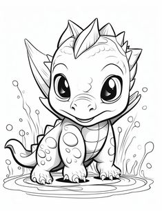 a cute baby dragon sitting in the water with bubbles on it's back legs