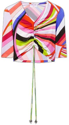 Spring Multicolor Tops With Drawstring, Beach Multicolor Graphic Print Tops, V-neck Beach Top With Abstract Print, Multicolor Graphic Print Hooded Top, Emilio Pucci Swimwear, Emilio Pucci Shirt, Wave Print, Print Crop Tops, Crop Tops