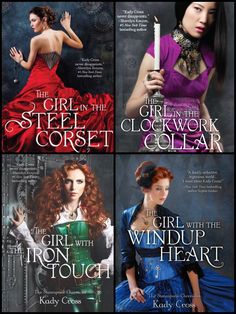 four different covers for the novel, girl in the clockwork collar and the girl with the iron - hour heart