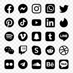 black and white social media icons on transparent background png - social media icon png