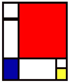 an abstract painting with red, yellow and blue squares in the center on a white background