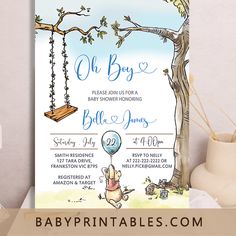 a baby shower party with winnie the pooh and her swinger in the tree