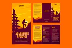 an orange and purple brochure with the words adventure package on it