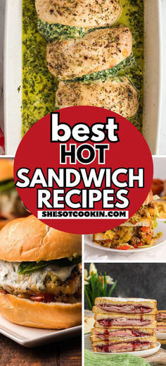 Photo collage of hot sandwiches with text overlay. Best Hot Sandwich Recipes, Comfort Sandwiches, Special Sandwiches, Bacon Sandwiches, Sandwich Maker Recipes, Hot Sandwich Recipes, Recipes Sandwiches, Savory Ham, Main Recipes