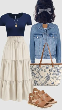 Spring Clothes 2024, Casual Spring Church Outfits, Christian Dress Outfit, Modest Summer Work Outfits, Blue Church Outfit, Navy Blue Outfit Ideas Casual, Navy Blue And White Outfits, Christian Aesthetic Outfit, Christian Summer Outfits