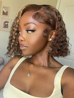 Water Wave Styles, Deep Wave Bob, Water Wave Wig, Highlight Brown, Lace Closure Hairstyles, Braided Cornrow Hairstyles, Wave Wig, Lashes Beauty, Girls Hairstyles Braids