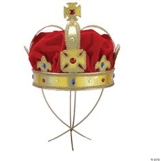 Only the best crown is fit for a true king! Red crown with gold and jewel accents around sides and on top of crown. One size fits most adults. Material content: 60% polyester, 30% PVC, 10% decoration. Royal Costume, Mardi Gras Costumes, King Crown, Red Crown, Large Hats, Bold Accessories, Kings Crown, Costume Shop, Halloween Accessories