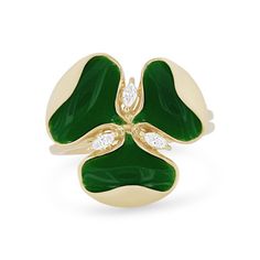 Crafted with green enamel in a clover design, this ring by Simon G. is accented with marquise cut diamonds totaling 0.10 carats. Diamonds Direct, Clover Ring, Clover Design, Sparkly Jewelry, Marquise Cut Diamond, Green Enamel, Marquise Cut, Hunter Green, Yellow Color