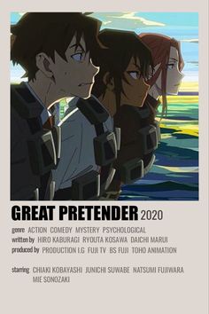 an advertisement for the movie great pretendr, with three people standing in front of them