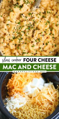 This four cheese mac and cheese recipe in the slow cooker is the BEST! It's a must-have on your Thanksgiving dinner menu. Deliciously creamy and cheesy, this crockpot macaroni and cheese is a Thanksgiving side dish idea everyone will love! 4 Cheese Crockpot Mac And Cheese, Slow Cooked Macaroni And Cheese, Healthy Simple Crockpot Recipes, Gf Mac And Cheese Crock Pot, Crockpot Recipes Snacks, Panera Mac And Cheese Recipe Crockpot, Easy Quick Mac And Cheese Recipe, Recipes Everyone Will Love, Crockpot Baked Mac And Cheese