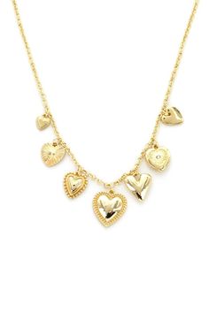 Heart charm necklace is a novelty statement piece with hearts in various shapes and sizes, complete with a lobster claw closure and extender. 16"" length + lobster claw closure, 100% gold plated brass.Store flat in a cool, dry location after each wear. Avoid Water Heart Charm Necklace, Best Friend Necklaces, Jewelry Candles, Friend Necklaces, Accessories Jewelry Necklace, Personalized Accessories, Women Accessories Jewelry, Accessories Necklace, Ring Necklace