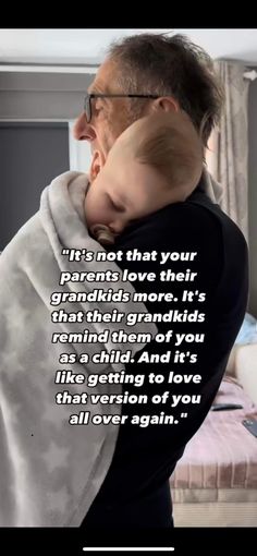 an older woman holding a baby wrapped in a blanket with the words, it's not that your grandparents love their grandkids