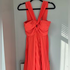 Coral “Sail Away” Midi Dress From Olivaceous - New With Tags! Size M. Perfect For Any Wedding Event! Pink Pleated Vacation Dress, Pink Pleated Beach Dress, Pink Lined Maxi Dress For Cocktail, Lined Pink Maxi Dress For Cocktail, Pink Pleated Sundress, Summer Party Midi Dress Pleated, Coral Midi Dress, Wedding Event, Orange Pink