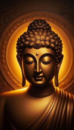 a buddha statue in front of a golden background