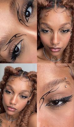 Easy Creative Eyeliner Looks, Metal Show Makeup, Ninja Make Up, Bunny Eyeliner, Unique Eyeliner Looks, Easy Graphic Eyeliner, Simple Graphic Liner, Abstract Makeup Looks