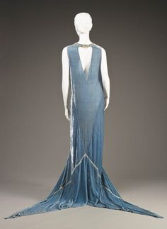 ~Circa 1920s Callot Soeurs evening dress; silk, velvet, silver metallic embroidery thread, and faux pearls via Indianapolis Museum of Art~  #1920  #fashion  #callotsoeurs Velvet Evening Gown, Metallic Embroidery