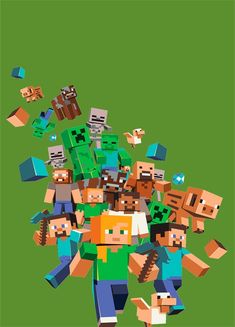 a bunch of people that are standing in the middle of a pile of minecraft characters