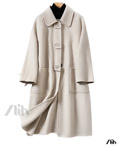 Zlily - Double-sided Wool Coat: Long Overcoat with Sheep Wool Long Beige Outerwear With Button Closure, Elegant Plain Outerwear For Fall, Collared Wool Coat For Winter, Long Plain Outerwear For Spring, Plain Long Winter Outerwear, Plain Long Winter Coat, Beige Lapel Collar Sweater Coat For Spring, Beige Sweater Coat With Lapel Collar For Spring, Plain Outerwear With Lapel Collar For Fall