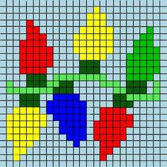 a cross stitch pattern with different colors and shapes on the same piece of cloth, which is