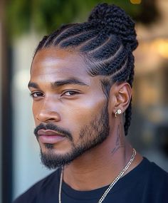 Black Men Cornrows, Cornrow Styles For Men, Box Braids Men, Men Cornrows, Mens Twists Hairstyles, Braided Man Bun, Taper Fade Curly Hair, Hair Braid Patterns, Cornrow Styles