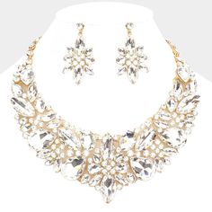 Clear Multi Stone Evening Necklace Set on Gold| Statement Jewelry | Special Occasion Crystal  Necklace Gold Statement Jewelry, Evening Necklace, Stone Statement Necklace, Casual Jewelry, Prom Jewelry, Fashion Jewelry Sets, Small Earrings Studs, Engraved Bracelet, Set Necklace