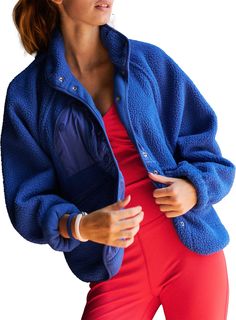 Perfect to layer over activewear or streetwear, this fleece jacket features a button-up front with cool zippered pocket details. Fit & Design: Easy, slouchy silhouette that hits right at the waist Fuzzy fleece, warm with room to layer underneath Nylon patches Zipper pockets Button-front closure Elastic cuffs Hit The Slopes Fleece Jacket, Dresses Fancy, Free People Activewear, Fp Movement, Maxi Dresses Casual, Pajama Bottoms, Midi Maxi Dress, Shirt Accessories, Pullover Sweatshirts