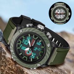 🌟⌚Military Sport Design: Fashionable sporty dial design, military-style outlook, soft & comfortable strap. When you wearing, it looks cool. You deserve such a watch! 🌟⌚Precise Time Keeping: Imported IC Chip Set provides precise and accurate timekeeping. Time is super easy to read with high transparency Rubber watch face and clear digital dial. 🌟⌚Comfort with Fashion: Soft and durable resin watch band with a dual dial design makes it comfortable to wear and leads you to edge sport fashion. Per Green Round Dial Watch, Green Wear-resistant Watch With Round Dial, Casual Wear-resistant Digital Watch With Round Dial, Casual Digital Watch With Wear-resistant Round Dial, Outdoor Wear-resistant Watch With Round Dial, Green Casual Sports Watch, Casual Wear-resistant Digital Watch For Outdoors, Green Digital Watch With Stopwatch For Outdoor, Green Chronograph Digital Watch For Outdoor