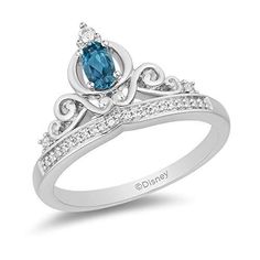 Disney Cinderella Inspired Carriage Diamond Ring with London Blue Topaz | Enchanted Disney Fine Jewelry Disney Modern, Diamond Crown Ring, Enchanted Disney, Cinderella Carriage, Enchanted Disney Fine Jewelry, Disney Fine Jewelry, Tiara Ring, Designer Diamond Jewellery, Disney Cinderella