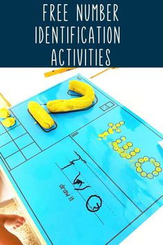 a number identification activity for kids with bananas on the table and text overlay that reads free number identification activities