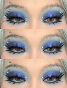 Blue Eye Makeup Alternative, Outerspace Aesthetic Outfit, Alt Blue Makeup, Under The Sea Makeup Looks, Ocean Inspired Makeup, Blue Heart Makeup, Blue And White Makeup Looks, 2000s Scene Makeup, Fish Makeup Looks