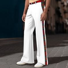 Season:Spring   Fall; Fabric:Polyester; Gender:Men's; Style:Chic  Modern,Casual,Fashion; Occasion:Holiday,Daily,Christmas,Business; Details:Belt Not Included; Fit Type:Regular Fit; Function:Comfort; Waistline:Mid Waist; Pattern:Plaid,Color Block; Design:Patchwork,Front Pocket; Pants Type:Dress Pants,Trousers,Flared Pants,Suit Pants; Fly Type:Button; Front page:FF; Listing Date:11/22/2023; Hips:; Length:; Waist: Fitted Bottoms For Fall Holiday, Fitted Holiday Bottoms For Fall, Casual Cotton Pants For Christmas, Casual Red Bottoms For Holidays, Casual Red Holiday Bottoms, Cheap Suits For Men, Tuxedo Shirt Men, Womens Basic Tops, Men's Dress Pants