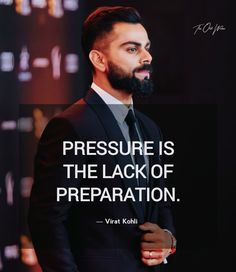 a man in a suit and tie with a quote about pressure is the lack of preparation