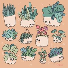 a bunch of plants that are on a pink background